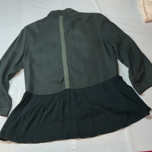 Mac and me Green Flowy zip JACKET office peplum ruffle pockets roll tab sleeves - Picture 13 of 14
